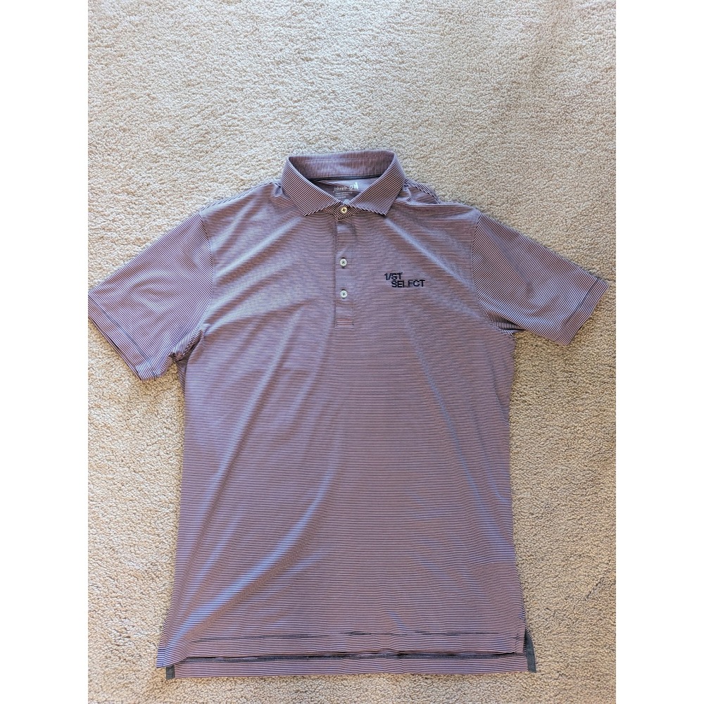 Johnnie-O Performance Polo Shirt Navy & Pink Stripe Golf Shirt Men's Size M